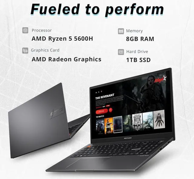 Alt view image 2 of 7 - ASUS VivoBook S 15 Slim 15.6" FHD Laptop, AMD Ryzen 5 5600H, 8GB RAM, 1TB SSD, AMD Radeon Graphics, Backlit Keyboard, Webcam, Windows 11 Home, Indie Black, 32GB Hotface USB Card