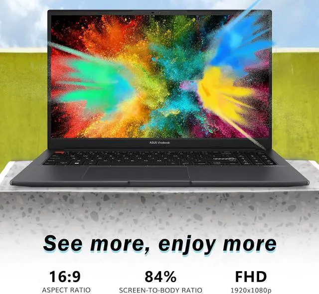 Alt view image 6 of 7 - ASUS VivoBook S 15 Slim 15.6" FHD Laptop, AMD Ryzen 5 5600H, 8GB RAM, 1TB SSD, AMD Radeon Graphics, Backlit Keyboard, Webcam, Windows 11 Home, Indie Black, 32GB Hotface USB Card