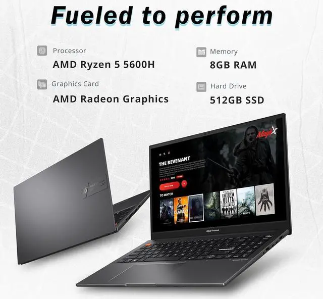 Alt view image 2 of 7 - ASUS VivoBook S 15 Slim 15.6" FHD Laptop, AMD Ryzen 5 5600H, 8GB RAM, 512GB SSD, AMD Radeon Graphics, Backlit Keyboard, Webcam, Windows 11 Home, Indie Black, 32GB Hotface USB Card
