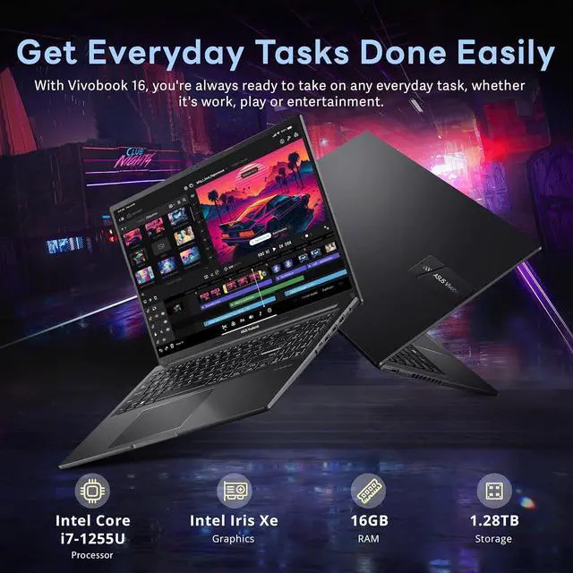 Alt view image 3 of 7 - ASUS Vivobook 16" WUXGA Laptop, Intel i7-1255U, 16GB RAM, 1.28TB Storage(1TB SSD+288GB Docking Station Set), Intel Iris Xe Graphics, Numeric Keypad, WiFi 5, Win 11 Pro, Black