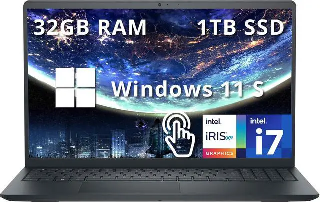 Main image of Dell Inspiron 15 3520 15.6" FHD Touch Laptop, Intel i7-1255U, 32GB RAM, 1.28TB Storage(1TB SSD+ 288GB Docking Station Set), Intel Iris Xe Graphics, Numeric Keypad, HD Webcam, Wi-Fi, Black, Win 11 S