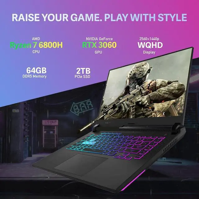 Alt view image 2 of 7 - Asus ROG Strix G15 15.6 165Hz WQHD Gaming Laptop, AMD Ryzen7 6800H, NVIDIA GeForce RTX 3060, 64GB DDR5 RAM, 2TB SSD, RGB KB, VR-Ready, Gray, Win 11 Pro, 32GB USB Card