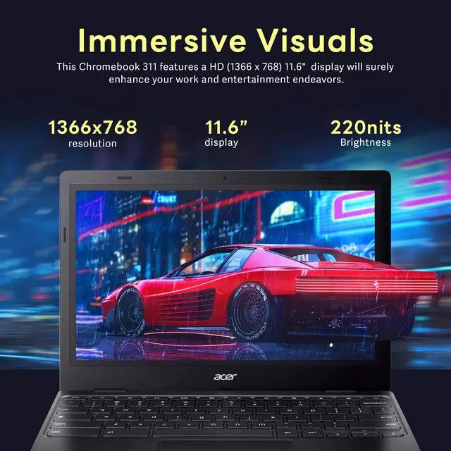 Alt view image 4 of 7 - Acer Chromebook 311 | 11.6" HD Display | 4GB LPDDR4X RAM | 64GB eMMC | Intel Celeron N4500 | Intel UHD Graphics | Black | Chrome OS | HD Webcam | WiFi 5