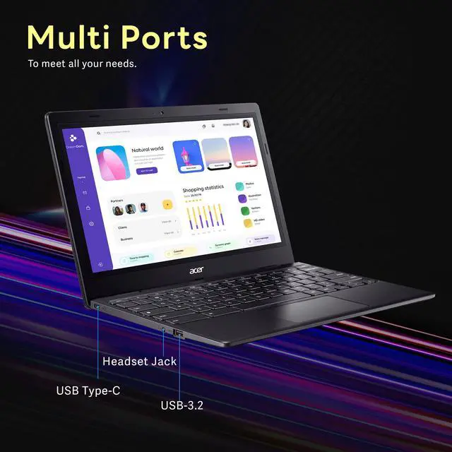 Alt view image 5 of 7 - Acer Chromebook 311 | 11.6" HD Display | 4GB LPDDR4X RAM | 64GB eMMC | Intel Celeron N4500 | Intel UHD Graphics | Black | Chrome OS | HD Webcam | WiFi 5