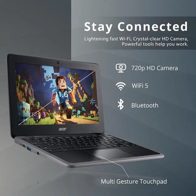 Alt view image 3 of 7 - acer Chromebook 311 11.6" HD IPS Laptop, Intel Celeron N4020, 4GB LPDDR4 RAM, 32GB eMMC, Intel UHD Graphics 600, Wi-Fi 5, 720p HD Camera, Chrome OS, Charcoal Black (Renewed)