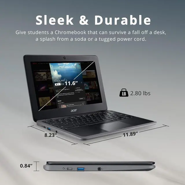 Alt view image 6 of 7 - acer Chromebook 311 11.6" HD IPS Laptop, Intel Celeron N4020, 4GB LPDDR4 RAM, 32GB eMMC, Intel UHD Graphics 600, Wi-Fi 5, 720p HD Camera, Chrome OS, Charcoal Black (Renewed)