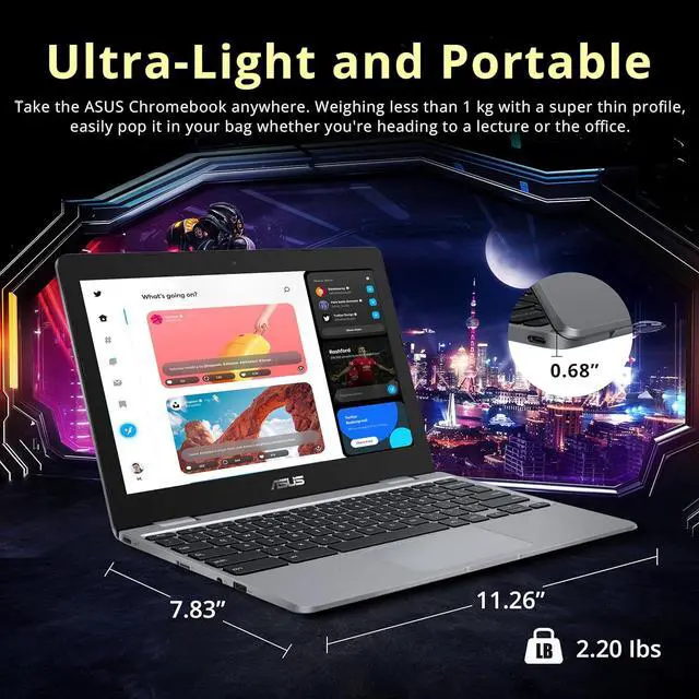 Alt view image 7 of 7 - ASUS Chromebook C223NA-DH02 11.6" HD, Intel Dual-Core Celeron N3350 Processor (Up to 2.4GHz) 4GB RAM, 32GB eMMC Storage, Grey (Renewed)