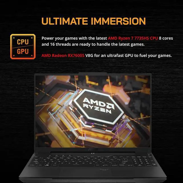 Alt view image 6 of 7 - asus TUF A16 16'' FHD 165Hz Gaming Laptop, AMD Ryzen 7-7735HS, Radeon RX7600S V8G Graphics, 32GB DDR5 RAM, 2TB PCIe SSD, RGB Backlit Keyboard, Wi-Fi 6, HD Camera, Black, Win 11 Pro, 32GB USB Card