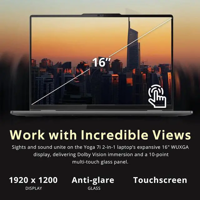 Alt view image 5 of 7 - Lenovo Yoga 7i 2-in-1 16" 2K Touchscreen Laptop, Intel Ultra 5 125U, 16GB LPDDR5X, 1.28TB Storage(1TB SSD +288GB Docking Station Set), Backlit Keyboard, Fingerprint Reader, WiFi 6E, Win 11 Pro, Grey