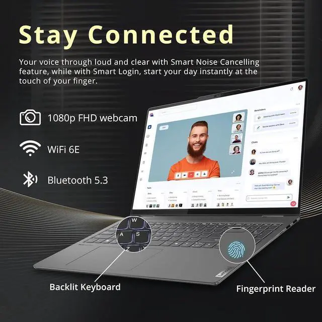 Alt view image 6 of 7 - Lenovo Yoga 7i 2-in-1 16" 2K Touchscreen Laptop, Intel Ultra 5 125U, 16GB LPDDR5X, 1.28TB Storage(1TB SSD +288GB Docking Station Set), Backlit Keyboard, Fingerprint Reader, WiFi 6E, Win 11 Pro, Grey
