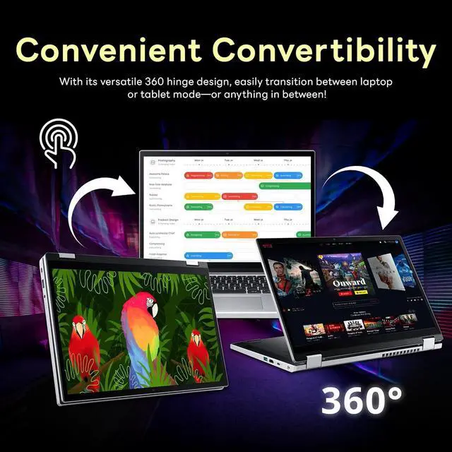 Alt view image 5 of 7 - acer Aspire 3 Spin 14" 2-in-1 Laptop, WUXGA(1920 x 1200) IPS Touchscreen, Intel i3-N305, 8GB LPDDR5x, 416GB Storage(256GB SSD+160GB Docking Station Set), Wi-Fi 6, Webcam, Win 11 S, Silver
