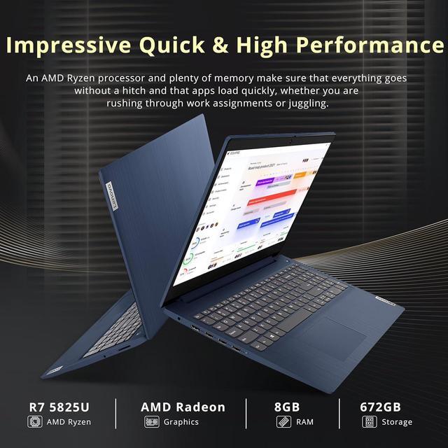 Alt view image 3 of 7 - Lenovo IdeaPad 5 15.6" FHD Laptop, AMD Ryzen 7 5825U Processor, 8GB RAM, 672GB Storage(512GB SSD+160GB Docking Station Set), AMD Radeon Graphics, Number Pad, Backlit Keyboard, Windows 11, Abyss Blue