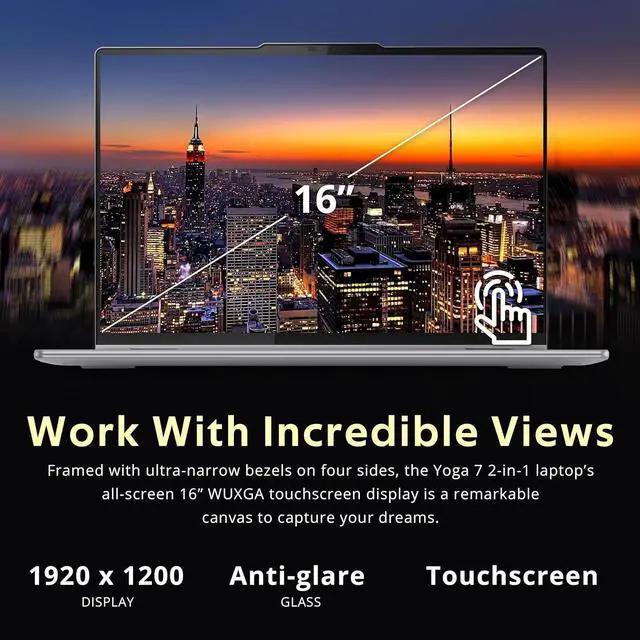 Alt view image 4 of 7 - Lenovo Yoga 7 2-in-1 16" 2K Touchscreen Laptop, AMD Ryzen 7 8840HS, 16GB LPDDR5X, 1.28TB Storage (1TB SSD+288GB Docking Station Set), Backlit Keyboard, Fingerprint Reader, WiFi 6E, Win 11, Artic Grey