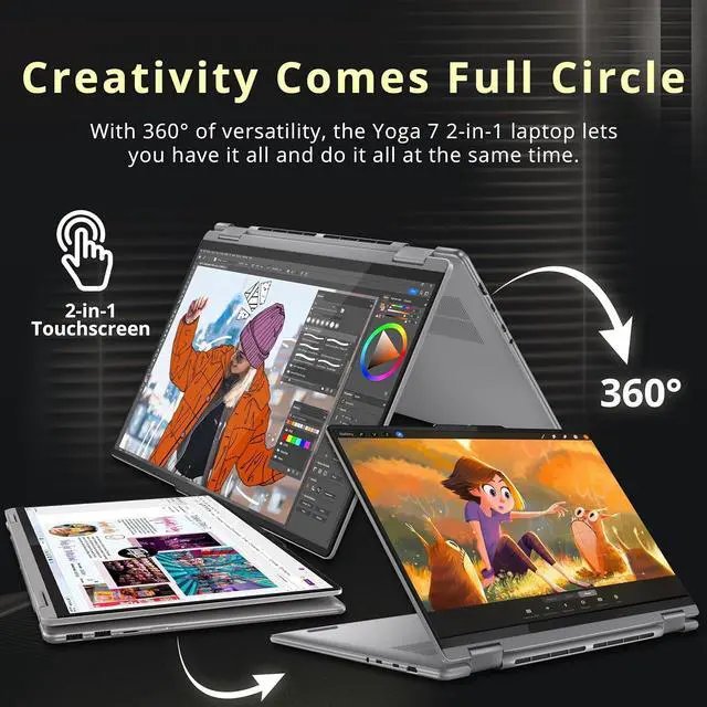 Alt view image 5 of 7 - Lenovo Yoga 7 2-in-1 16" 2K Touchscreen Laptop, AMD Ryzen 7 8840HS, 16GB LPDDR5X, 1.28TB Storage (1TB SSD+288GB Docking Station Set), Backlit Keyboard, Fingerprint Reader, WiFi 6E, Win 11, Artic Grey