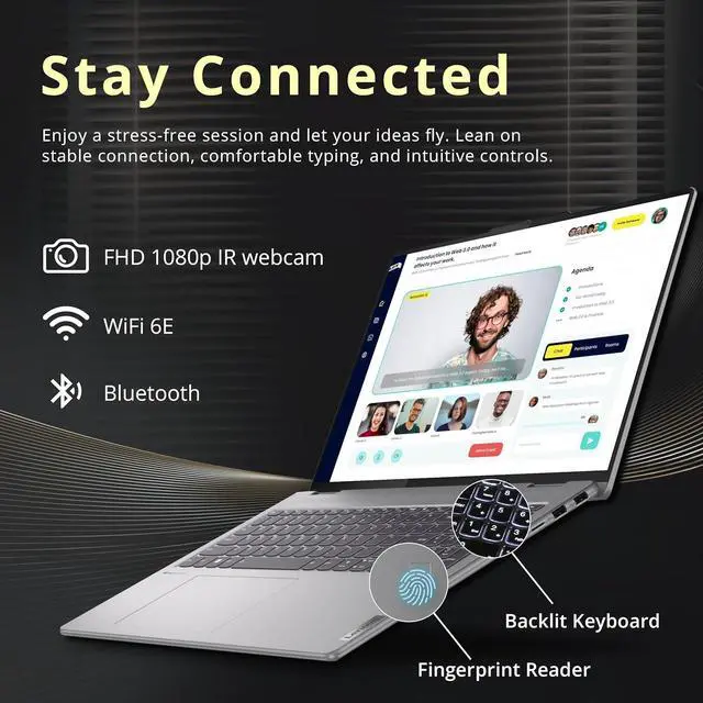 Alt view image 6 of 7 - Lenovo Yoga 7 2-in-1 16" 2K Touchscreen Laptop, AMD Ryzen 7 8840HS, 16GB LPDDR5X, 1.28TB Storage (1TB SSD+288GB Docking Station Set), Backlit Keyboard, Fingerprint Reader, WiFi 6E, Win 11, Artic Grey
