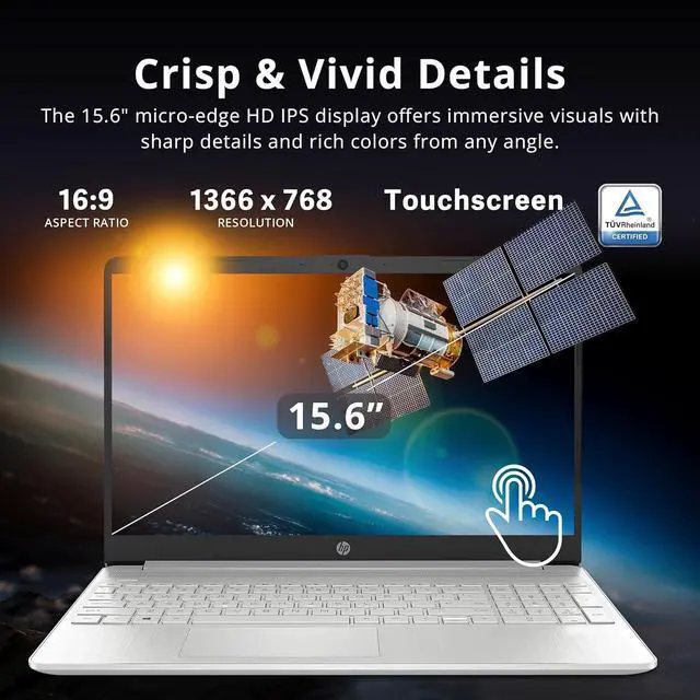 Alt view image 6 of 7 - HP 15.6" HD Touchscreen Laptop, Intel i5-1155G7, 12GB RAM, 416GB Storage(256GB SSD + 160GB Docking Station Set), Intel Iris Xe Graphics, HD Webcam, Numeric Keypad, Wi-Fi, Bluetooth, Windows 11, Silver