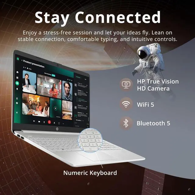 Alt view image 4 of 7 - HP 15.6" HD Touchscreen Laptop, Intel i5-1155G7, 12GB RAM, 416GB Storage(256GB SSD + 160GB Docking Station Set), Intel Iris Xe Graphics, HD Webcam, Numeric Keypad, Wi-Fi, Bluetooth, Windows 11, Silver