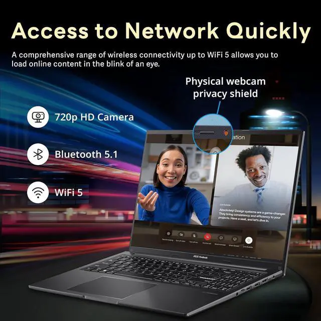 Alt view image 4 of 7 - ASUS Vivobook 16" WUXGA Laptop, Intel i7-1355U, 16GB RAM, 1.28TB Storage(1TB SSD+288GB Docking Station Set), Intel Iris Xe Graphics, Numeric Keypad, 720p HD Webcam, Win 11 Home, Black