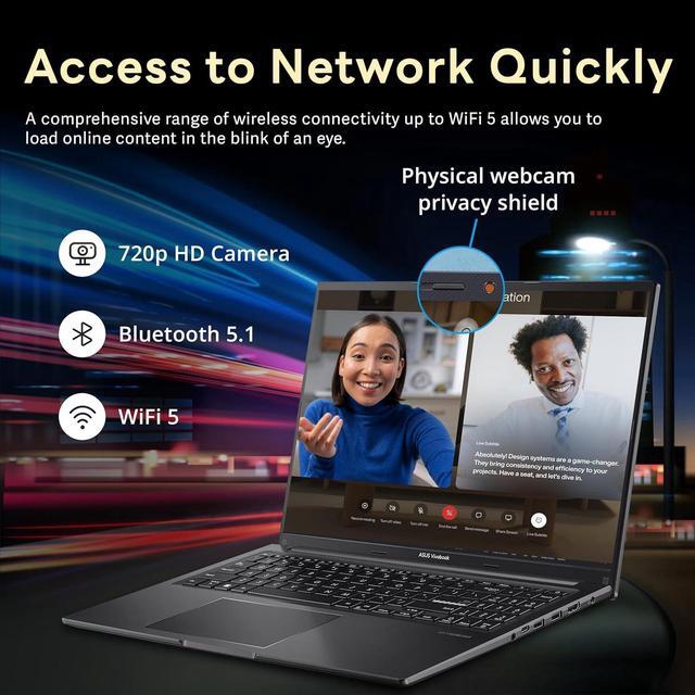 Alt view image 4 of 7 - ASUS Vivobook 16" WUXGA Laptop, Intel i7-1355U, 24GB RAM, 1.28TB Storage(1TB SSD+288GB Docking Station Set), Intel Iris Xe Graphics, Numeric Keypad, 720p HD Webcam, Win 11 Home, Black