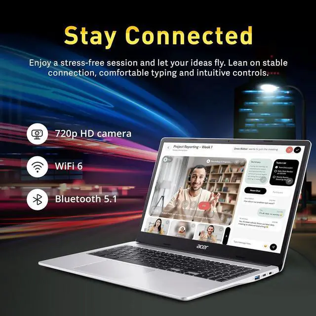 Alt view image 4 of 7 - Acer Chromebook 315 15.6" HD Laptop, Intel Pentium N6000, 4GB LPDDR4X, 288GB Storage (128GB eMMC & 160GB Docking Station Set), Intel UHD Graphics, Numeric Keypad, HD Webcam, Wi-Fi 6, Chrome OS, Silver