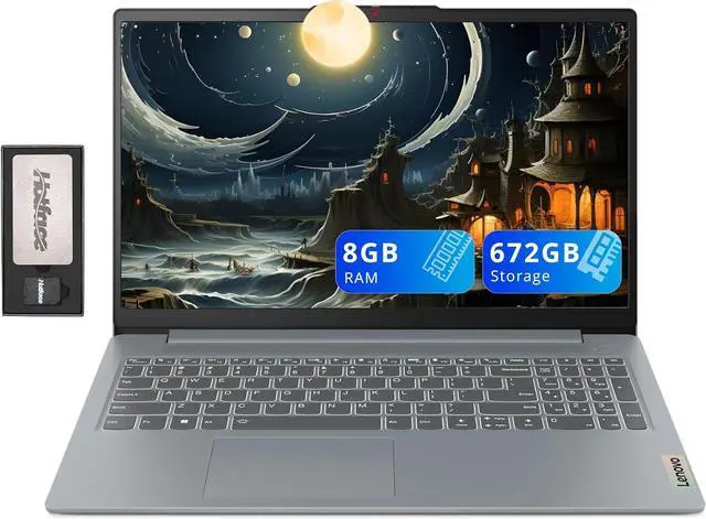 Main image of Lenovo IdeaPad Slim 3 15.6" FHD Anti-Glare Laptop, Intel i3-N305, 8GB LPDDR5, 672GB Storage(512GB SSD+80GB Docking Station Set), Num Pad, HD Camera, Dolby Audio, WiFi 6, Win 11, Grey