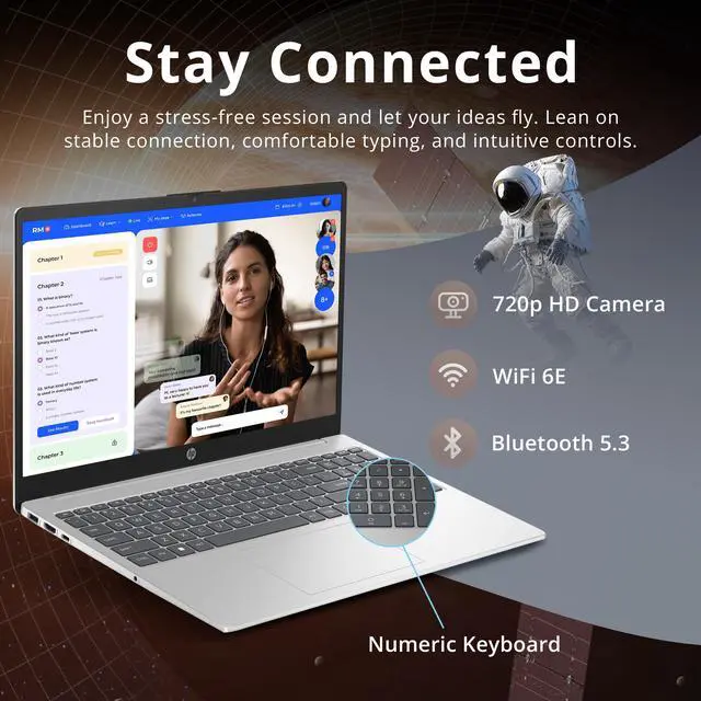 Alt view image 3 of 7 - HP 15.6 HD Touchscreen Laptop, Intel Core i3-1215U Processor, 16GB RAM, 1TB PCIe SSD, Intel UHD Graphics, HD Webcam, Numpad, Wi-Fi 5, Bluetooth, Silver, Win 11 Pro, 32GB USB Card