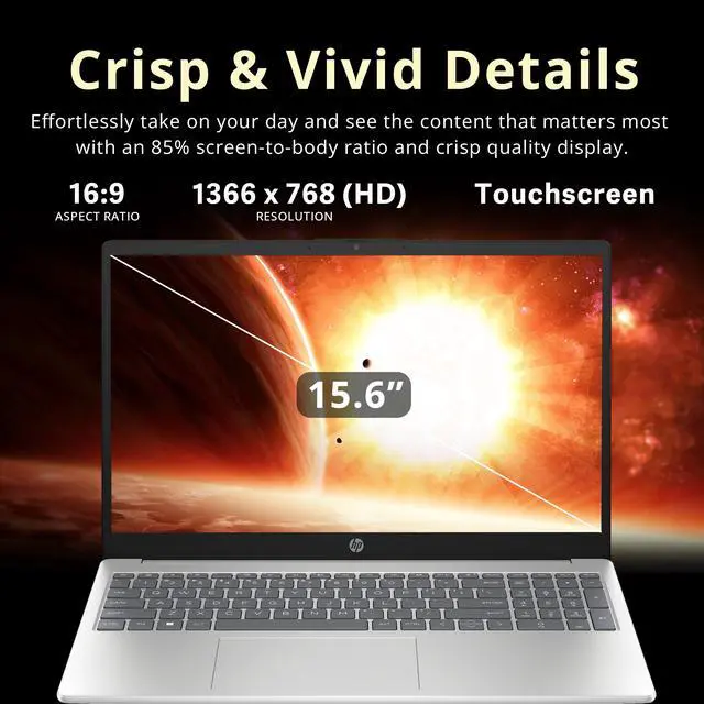 Alt view image 4 of 7 - HP 15.6" HD Touchscreen Laptop, 12th Gen Intel Core i3-1215U Processor, 8GB RAM, 256GB PCIe SSD, Intel UHD Graphics, Fingerprint Reader, HD Webcam, Windows 11, Natural Silver, 32GB Hotface USB Card