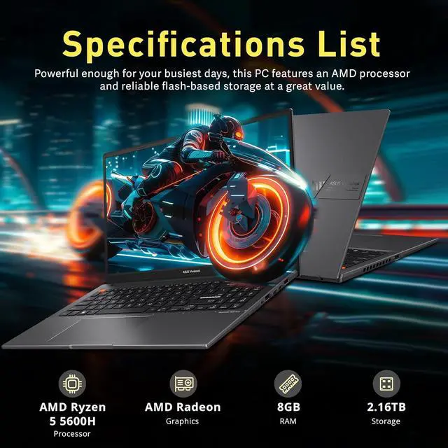 Alt view image 4 of 7 - ASUS VivoBook S15 Slim Laptop, 15.6" FHD Display, Ryzen 5-5600H, 8GB RAM, 2.16TB Storage(2TB SSD +160GB Docking Station), AMD Radeon Graphics, Backlit Keyboard, Fingerprint, WiFi 6, Win 11 Pro, Black