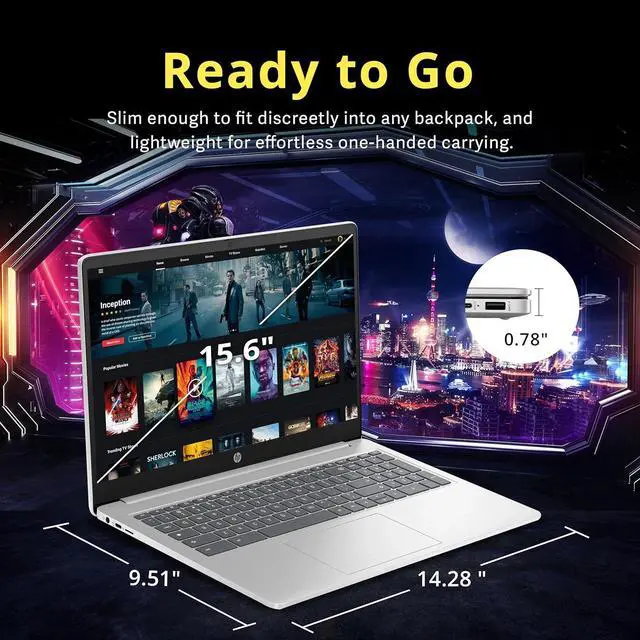 Alt view image 5 of 7 - HP 15.6" HD Anti-Glare Chromebook Laptop, Intel Pentium N200, 8GB LPDDR5, 224GB Storage (64GB eMMC+160GB Docking Station Set), Intel UHD Graphics, Num Pad, 720p Camera, Wi-Fi 6, Chrome OS, Silver