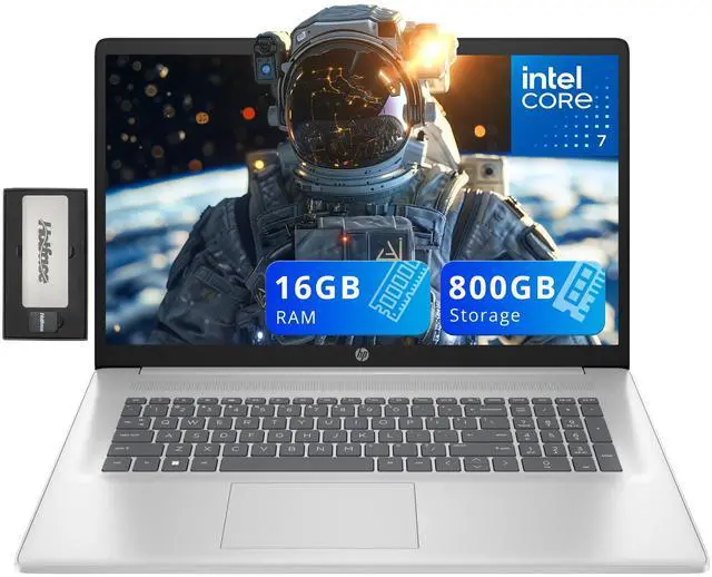 Main image of HP 17.3" FHD IPS Anti-Glare Laptop, Intel 7-150U, 16GB RAM, 800GB Storage (512GB SSD+288GB Docking Station Set), Intel Graphics, 1080p FHD Camera, Fast Charge, Win 11, Silver