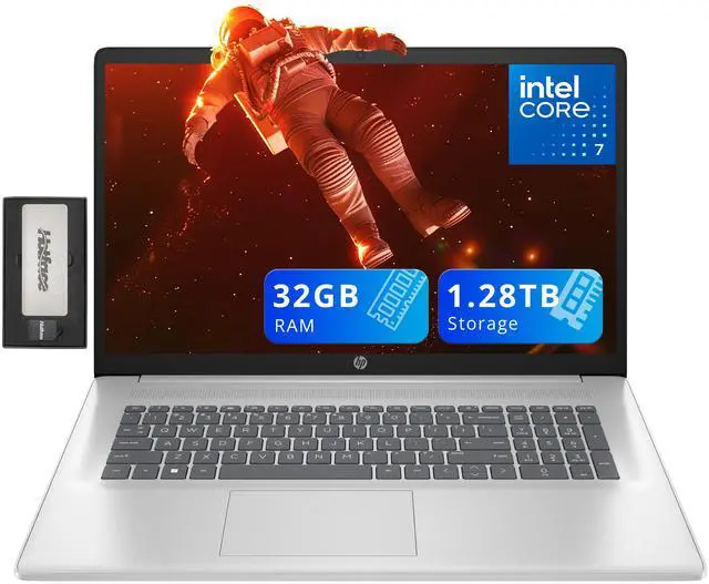 Main image of HP 17.3" FHD IPS Anti-Glare Laptop, Intel 7-150U, 32GB RAM, 1.28TB Storage (1TB SSD+288GB Docking Station Set), Intel Graphics, 1080p FHD Camera, Fast Charge, Win 11, Silver