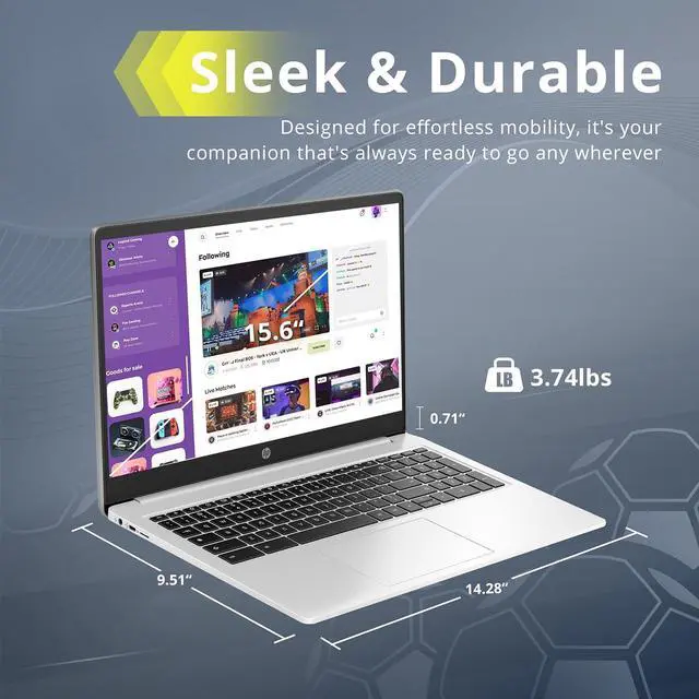Alt view image 6 of 7 - HP 15.6" HD chromebook Laptop, Intel Pentium N6000 Processor, 8GB LPDDR4 RAM, 64GB eMMC Storage, Intel HD Graphics, 720P HD Webcam, Mineral Silver, Chrome OS, 128GB Hotface USB Card