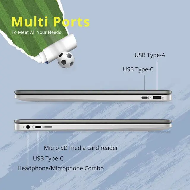 Alt view image 7 of 7 - HP 15.6" HD chromebook Laptop, Intel Pentium N6000 Processor, 8GB LPDDR4 RAM, 64GB eMMC Storage, Intel HD Graphics, 720P HD Webcam, Mineral Silver, Chrome OS, 128GB Hotface USB Card