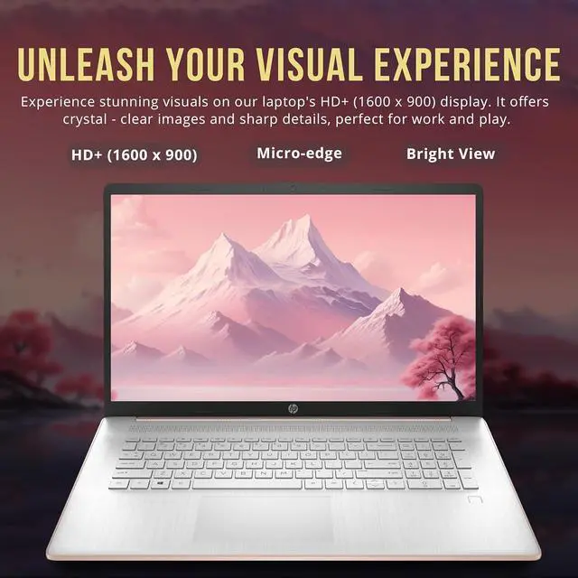 Alt view image 5 of 7 - HP 17.3" HD+ BrightView Laptop, Intel Celeron N4120, 32GB RAM, 1.16TB Storage (1TB SSD + 160GB Docking Station Set), Intel UHD Graphics, Full-Size Keyboard, Webcam, Wi-Fi, Windows 11 Home, Rose Gold