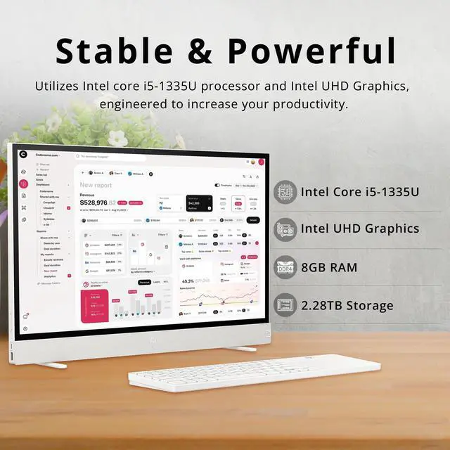 Alt view image 3 of 7 - HP Envy Move All-in-One Desktop, 23.8" QHD Touchscreen Display, Intel i5-1335U, 8GB LPDDR5, 2.28TB Storage(2TB SSD + 288GB Docking Station Set), Intel UHD Graphics, Webcam, Wi-Fi 6, Win 11 Pro, White