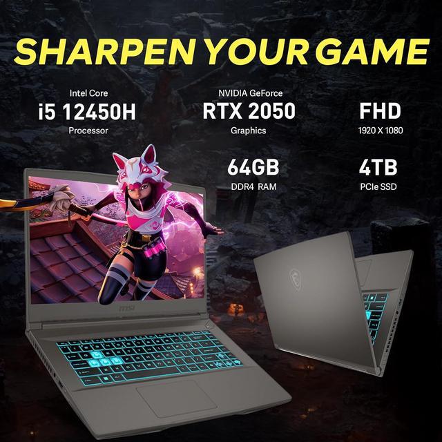 Alt view image 3 of 7 - MSI Thin 15 15.6" 144Hz FHD Display Gaming Laptop, 64GB RAM, 4TB PCIe SSD, Intel i5-12450H, NVIDIA GeForce RTX 2050 GDDR6, Backlit Keyboard, WIFI 6, Black, Win 11 Home, 256GB Docking Station Set