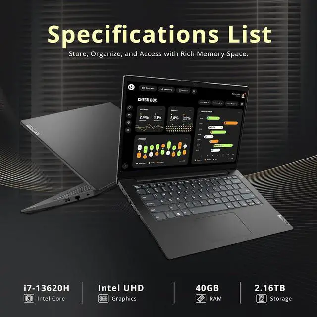 Alt view image 3 of 7 - Lenovo V14 14" FHD Business Laptop, Intel i7-13620H, 40GB DDR4 RAM, 2.16TB Storage(2TB SSD+160GB Docking Station Set), Intel UHD Graphics, Wi-Fi 6, 720p HD Camera, Win 11 Pro, Black