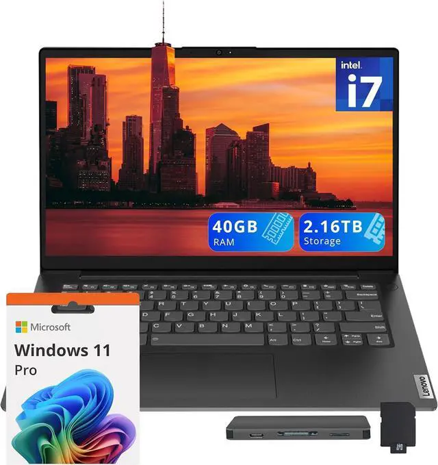 Main image of Lenovo V14 14" FHD Business Laptop, Intel i7-13620H, 40GB DDR4 RAM, 2.16TB Storage(2TB SSD+160GB Docking Station Set), Intel UHD Graphics, Wi-Fi 6, 720p HD Camera, Win 11 Pro, Black