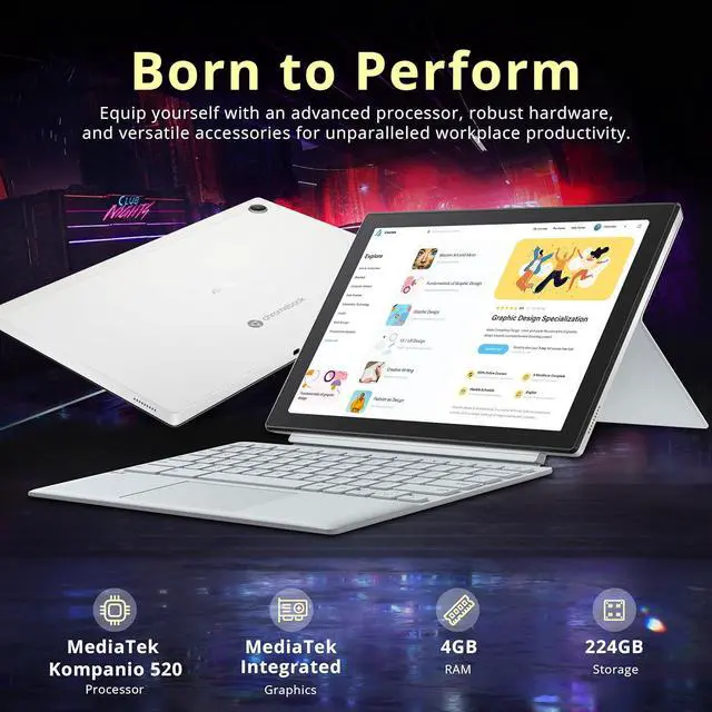 Alt view image 4 of 7 - ASUS Chromebook Detachable CM3001 10.5" 2-in-1 WUXGA Touchscreen Laptop, MediaTek Kompanio 520, 4GB RAM, 224GB Storage(64GB eMMC+160GB Docking Station Set), Wi-Fi 6, Chrome OS, Silver