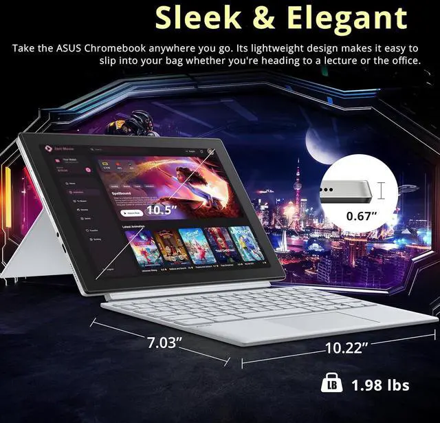 Alt view image 7 of 7 - ASUS Chromebook Detachable CM3001 10.5" 2-in-1 WUXGA Touchscreen Laptop, MediaTek Kompanio 520, 4GB RAM, 224GB Storage(64GB eMMC+160GB Docking Station Set), Wi-Fi 6, Chrome OS, Silver