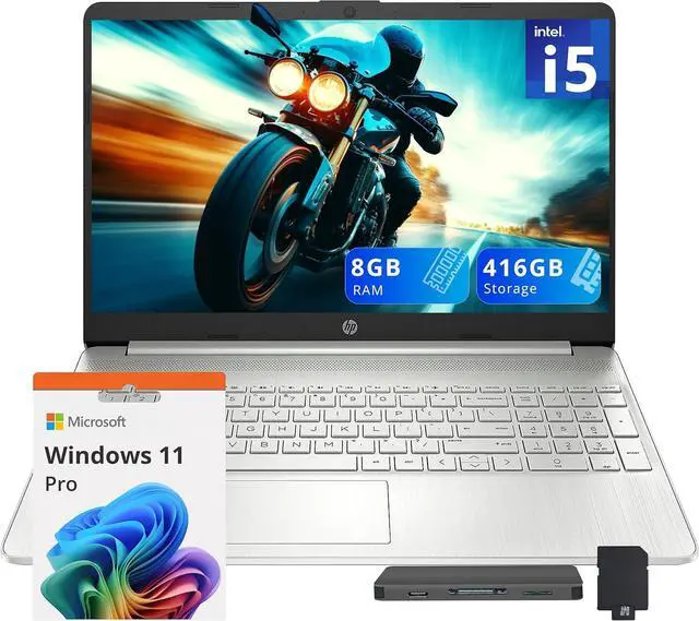 Main image of HP 15.6" FHD Laptop, Intel i5-1135G7,416GB Storage(256GB SSD +160GB Docking Station Set), 8GB DDR4 RAM,Intel Iris Xe Graphics, Bluetooth, Win 11 Pro, Silver