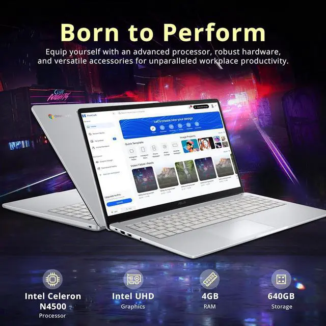 Alt view image 3 of 7 - ASUS Chromebook CX15 15.6" FHD IPS Laptop, Intel Celeron N4500, 4GB RAM, 640GB Storage (128GB eMMC+512GB Docking Station Set), Intel UHD Graphics, Number Pad, Webcam, WiFi 6, Chrome OS, Pure Gray