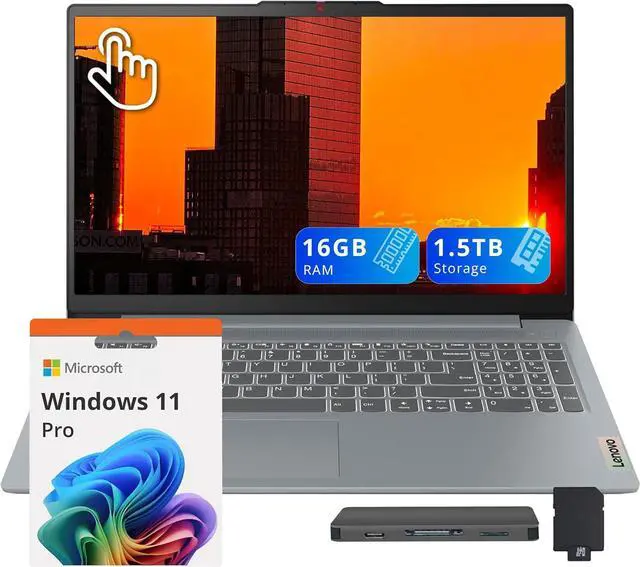 Main image of Lenovo IdeaPad Slim 3 15.6" FHD Touchscreen Laptop, AMD Ryzen 7 5825U, 16GB RAM, 1.5TB Storage(512GB SSD+1TB Docking Station Set), AMD Radeon Graphics, Num Keypad, Copilot, Wi-Fi 6, Win 11 Pro, Gray