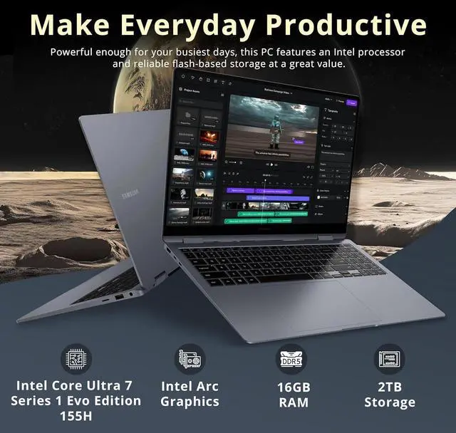 Alt view image 3 of 7 - Samsung Galaxy Book 4 Pro 16" 3K AMOLED Touch 2-in-1 Laptop, Intel Ultra 7 155H, 16GB LPDDR5X, 2TB Storage(1TB SSD+1TB Docking Station Set), Backlit Keyboard, Fingerprint, Copilot, Win 11 Pro, Gray