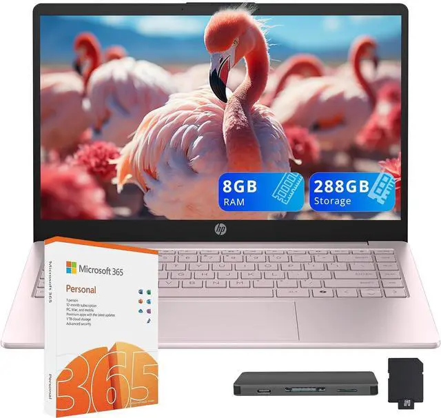 Main image of HP Stream 14" HD Laptop, Intel Processor N150, 8GB RAM, 288GB Storage(128GB SSD+160GB Docking Station Set), Intel Graphics, 1 Year Office 365, Copilot, Fast Charge, Wi-Fi, Win 11 S, Pink