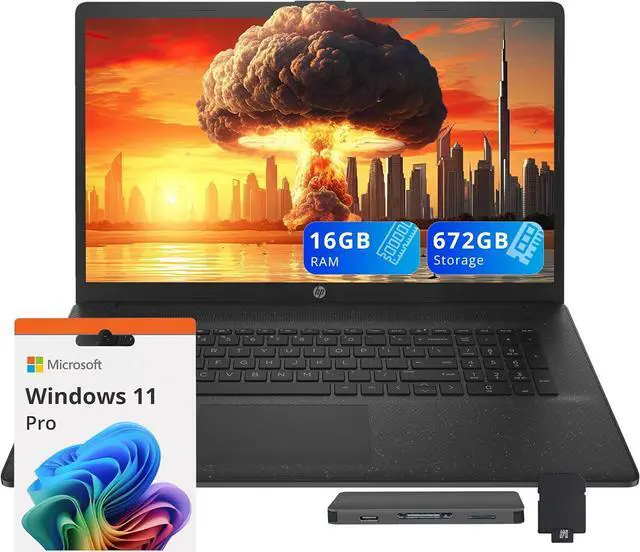 Main image of HP 17.3" FHD IPS Business Laptop, Intel i5-1334U, 16GB RAM, 672GB Storage (512GB SSD+160GB Docking Station Set), Intel Graphics, Full-Size Keyboard, Fingerprint Reader, Wi-Fi 6, Windows 11 Pro, Black
