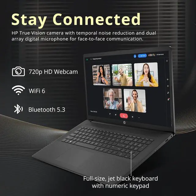 Alt view image 4 of 7 - HP 17.3" FHD IPS Business Laptop, Intel i5-1334U, 8GB RAM, 416GB Storage (256GB SSD+160GB Docking Station Set), Intel Graphics, Full-Size Keyboard, Fingerprint Reader, Wi-Fi 6, Windows 11 Pro, Black