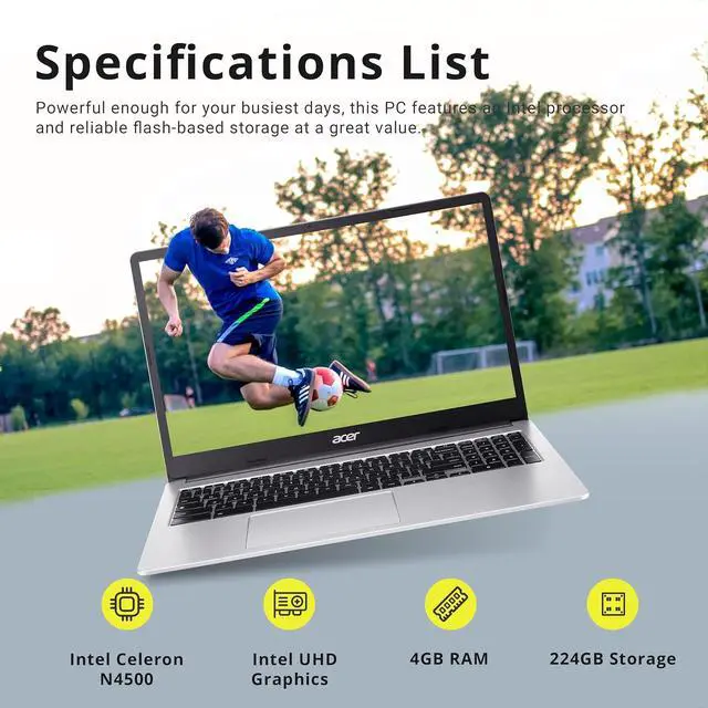 Alt view image 3 of 7 - acer Chromebook 315 15.6" FHD Laptop, Intel Celeron N4500, 4GB LPDDR4 RAM, 224GB Storage(64GB eMMC+160GB Docking Station Set), Intel UHD Graphics, HD Webcam, Wi-Fi 6, Chrome OS, Silver