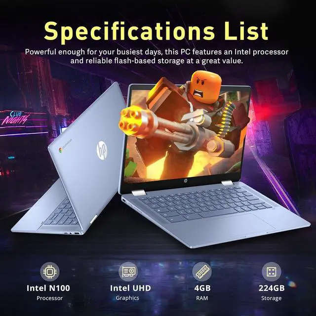 Alt view image 3 of 7 - HP Chromebook x360 14" FHD Touchscreen Laptop, Intel Processor N100, 4GB RAM, 224GB Storage(64GB eMMC+160GB Docking Station Set), Intel UHD Graphics, 720p HD Camera, Wi-Fi 6, Chrome OS, Sky Blue
