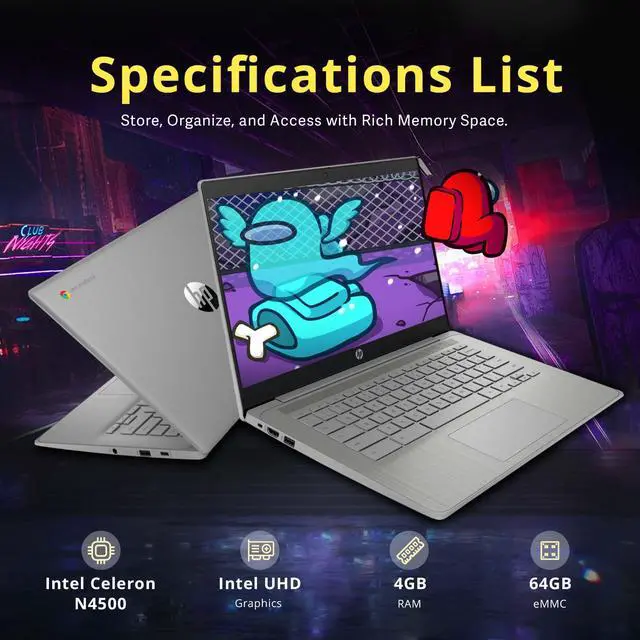 Alt view image 3 of 7 - HP Chromebook 14" HD Laptop for Business & Students, Intel Celeron N4500, 4GB LPDDR4, 224GB Storage(64GB eMMC+160GB Docking Station), UHD Graphics, Webcam, Long Battery Life, Chrome OS, Modern Gray